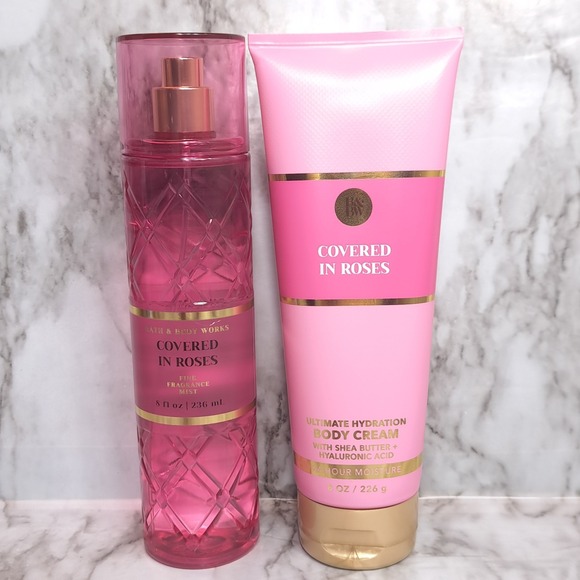 Bath & Body Works 2 Pc COVERED IN ROSES Fine Fragrance Mist and Body Cream - Picture 2 of 8